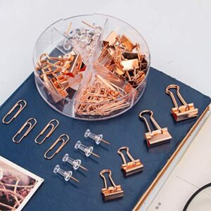 Push Pins Binder Clips Paperclips Sets for Office, School and Home Supplies, Desk Organized, 72 Pcs Assorted Sizes (Rose Gold)