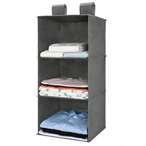 maidmax 3 tiers cloth hanging shelf for closet organizer with 2 widen straps, foldable, gray