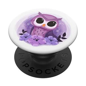 funny animal flower and cute little purple owl popsockets popgrip: swappable grip for phones & tablets
