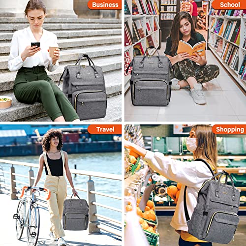 LOVEVOOK Laptop Backpack for Women Fashion Travel Backpack Business Computer Purse Work Bag with USB Port, Grey