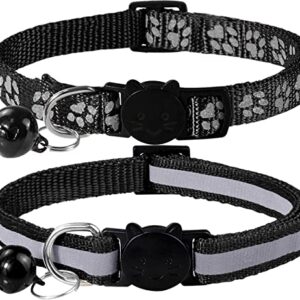 Taglory Reflective Cat Collars Breakaway with Bell, 2-Pack Girl Boy Pet Kitten Collar Adjustable 7.5-12.5 Inch, Black