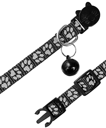 Taglory Reflective Cat Collars Breakaway with Bell, 2-Pack Girl Boy Pet Kitten Collar Adjustable 7.5-12.5 Inch, Black