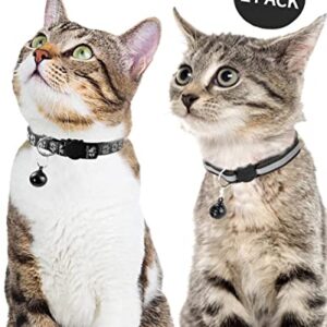 Taglory Reflective Cat Collars Breakaway with Bell, 2-Pack Girl Boy Pet Kitten Collar Adjustable 7.5-12.5 Inch, Black