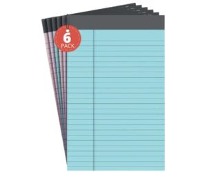 1intheoffice legal pads narrow ruled 5x8, narrow ruled note pad, assorted colors, pastel, 50 sheets/pad, 6 pads/pack