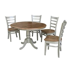 ic international concepts 36" round extension table with 4 emily chairs-set of 5 piece dining sets, distressed hickory/stone