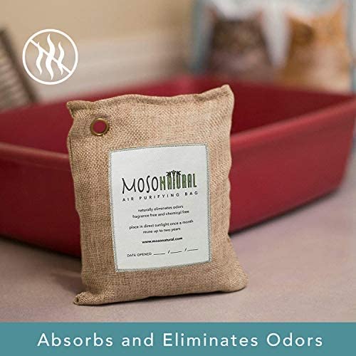 MOSO NATURAL Air Purifying Bag 200g. A Scent Free Odor Eliminator for Cars, Closets, Bathrooms, Pet Areas. Premium Moso Bamboo Charcoal Odor Absorber. (Beige Linen)