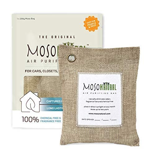 MOSO NATURAL Air Purifying Bag 200g. A Scent Free Odor Eliminator for Cars, Closets, Bathrooms, Pet Areas. Premium Moso Bamboo Charcoal Odor Absorber. (Beige Linen)