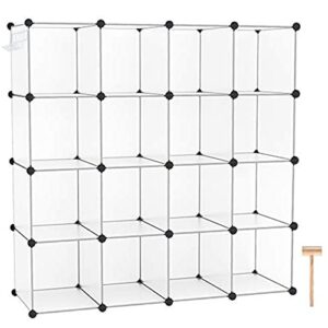 c&ahome cube storage organizer, 16-cube shelves units, closet cabinet, diy plastic modular book shelf, ideal for bedroom, living room, office, 48.4" l × 12.4" w × 48.4" h transparent white