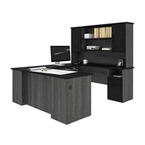 bestar norma u or l-shaped executive desk with hutch, 71w, black & bark gray