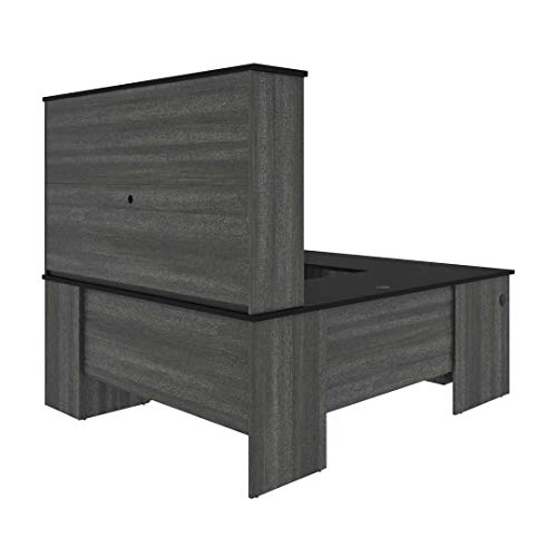 Bestar Norma U or L-Shaped Executive Desk with Hutch, 71W, Black & Bark Gray