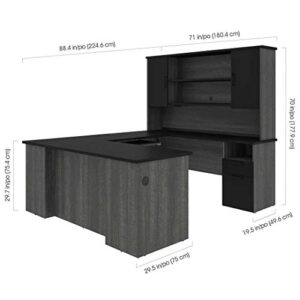 Bestar Norma U or L-Shaped Executive Desk with Hutch, 71W, Black & Bark Gray