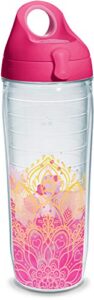 tervis yoga lotus flower made in usa double walled insulated tumbler travel cup keeps drinks cold & hot, 24oz water bottle, classic - fuchsia lid
