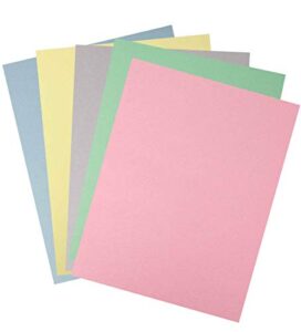100 assorted colored sheet card stock paper - vellum bristol cover, copy paper, printer paper, 67lb, 147gsm, 8.5" x 11", 20 pieces of 5 different colored paper (pink, blue, green, cream, gray)
