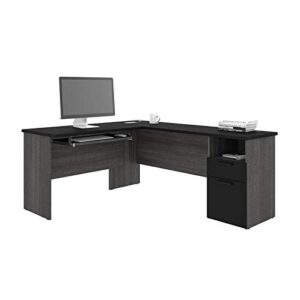 bestar norma l-shaped desk, 71w, black & bark gray