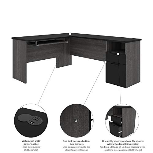 Bestar Norma L-Shaped Desk, 71W, Black & Bark Gray