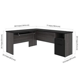 Bestar Norma L-Shaped Desk, 71W, Black & Bark Gray
