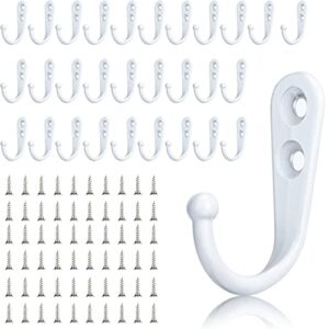 30 pieces large wall mounted coat hook robe hooks cloth hanger coat hanger coat hooks rustic hooks and 60 pieces screws for bath kitchen garage single coat hanger (white)