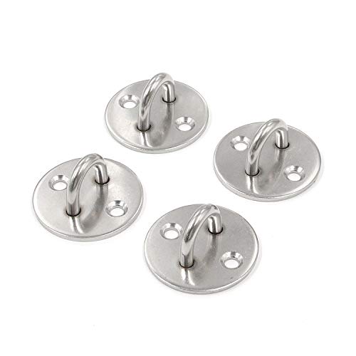 Geesatis Hook Hardware 4 PCS Suspension Wall Anchor Ceiling Hook Round Ring Eye Plates Hook Wall Round Eye Pad Plate, with Mounting Screws, Stainless Steel, Silver, Dia 2 Inch