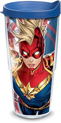 Tervis Made in USA Double Walled Captain Marvel Insulated Tumbler Cup Keeps Drinks Cold & Hot, 24oz, Mohawk