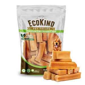 ecokind pet treats gold himalayan yak cheese dog chew dog treats for active chewers, 100% natural & healthy chew sticks for small & large dogs, assorted set of big & small yak (16 small sticks)