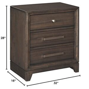 Signature Design by Ashley Brueban Transitional Contemporary 3 Drawer Nightstand with Dovetail Construction, Chestnut Brown
