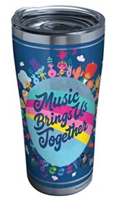 tervis 1353674 dreamworks trolls - music together stainless steel insulated tumbler with clear and black hammer lid, 20oz, silver