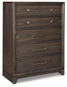 signature design by ashley brueban transitional contemporary 5 drawer chest with dovetail construction, chestnut brown