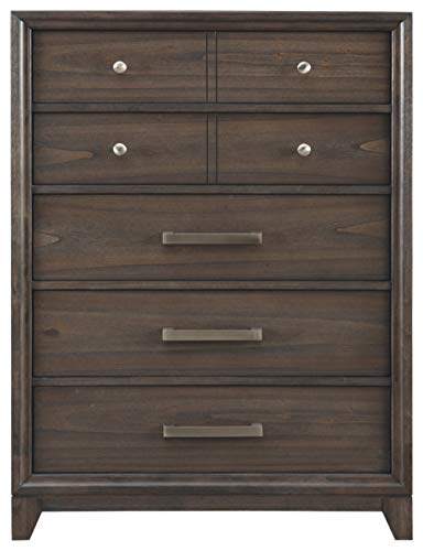 Signature Design by Ashley Brueban Transitional Contemporary 5 Drawer Chest with Dovetail Construction, Chestnut Brown