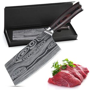 theexecva meat cleaver, 7" chinese chef’s knife vegetable cleaver german high carbon stainless steel kitchen knife with ergonomic handle for cooking (meat knife)