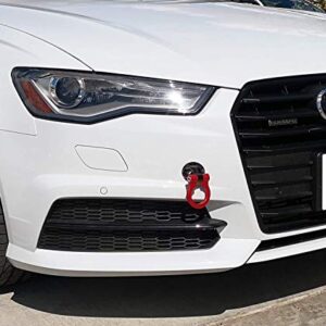 iJDMTOY Red Track Racing Style Tow Hook Ring Compatible with 2008-up Audi A4 A5 A6 A7 S4 S5 S6 S7, Made of Light Weight CNC Aluminum