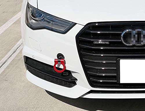 iJDMTOY Red Track Racing Style Tow Hook Ring Compatible with 2008-up Audi A4 A5 A6 A7 S4 S5 S6 S7, Made of Light Weight CNC Aluminum