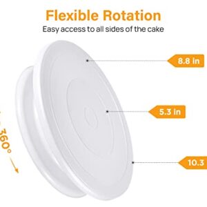 Kootek 11 Inch Rotating Cake Turntable, Turns Smoothly Revolving Cake Stand Cake Decorating Kit Display Stand Baking Tools Accessories Supplies for Cookies Cupcake (White)