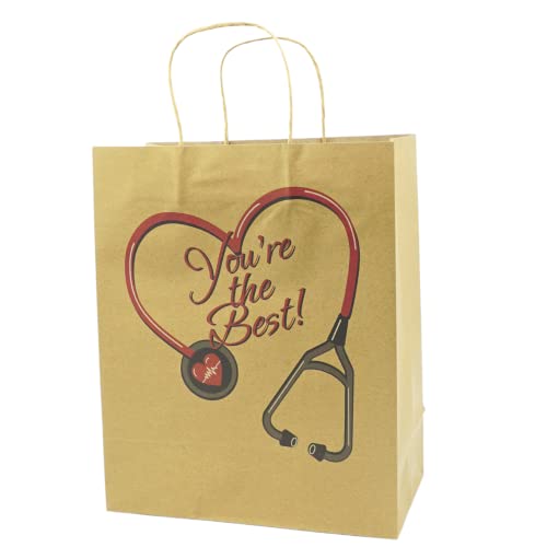 4E's Novelty Nurse Gift Bags (12 Pack) Large 12" Kraft Paper Bag Bulk - National Nurse Appreciation Day. For Doctors Healthcare Hospital Worker Party Favors Goody Bag