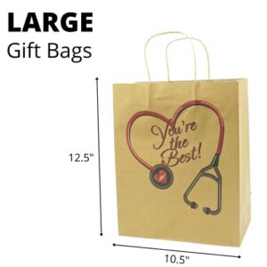 4E's Novelty Nurse Gift Bags (12 Pack) Large 12" Kraft Paper Bag Bulk - National Nurse Appreciation Day. For Doctors Healthcare Hospital Worker Party Favors Goody Bag