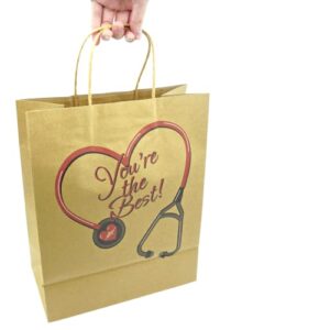 4E's Novelty Nurse Gift Bags (12 Pack) Large 12" Kraft Paper Bag Bulk - National Nurse Appreciation Day. For Doctors Healthcare Hospital Worker Party Favors Goody Bag