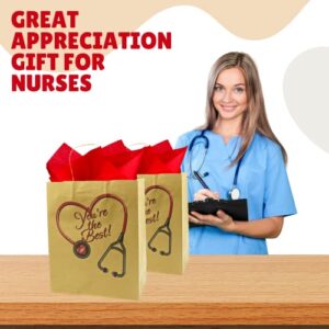 4E's Novelty Nurse Gift Bags (12 Pack) Large 12" Kraft Paper Bag Bulk - National Nurse Appreciation Day. For Doctors Healthcare Hospital Worker Party Favors Goody Bag