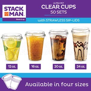 16 oz. Clear Cups with Strawless Sip-Lids, [50 Sets] PET Crystal Clear Disposable 16oz Plastic Cups