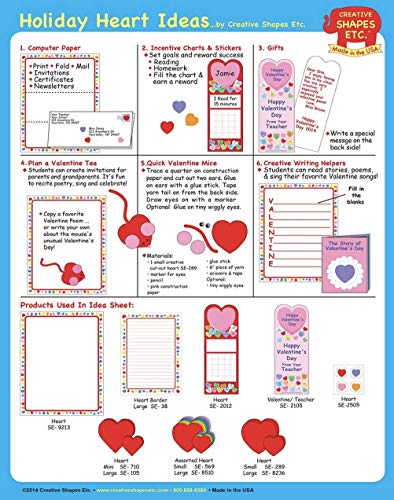 124 in a Pack- Valentine's Large Creative Cut-Out Set, 4 assortments Hearts, 5.5” Cut-Outs Classroom Décor, Valentine's Day Theme, and Craft Activities for Kids