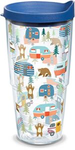 tervis made in usa double walled trailer bears insulated tumbler cup keeps drinks cold & hot, 24oz, clear