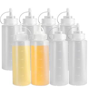 oamceg 8 pack condiment squeeze bottles 16 oz durable plastic squeeze squirt bottle with discrete measurements, for ketchup, bbq, sauces, syrup, condiments, dressings, arts and crafts - bpa free