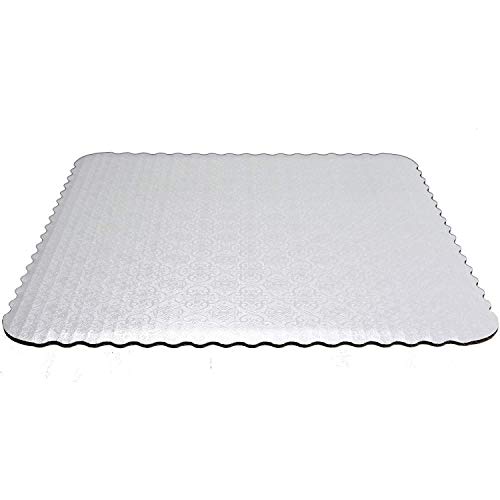 O'Creme White-Top Scalloped Square Cake Board 3/32 Inch Thick, 12 Inch x 12 Inch - Pack of 10