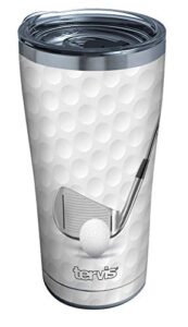 tervis 1356247 golf ball texture with club stainless steel insulated tumbler with clear and black hammer lid, 20oz, silver