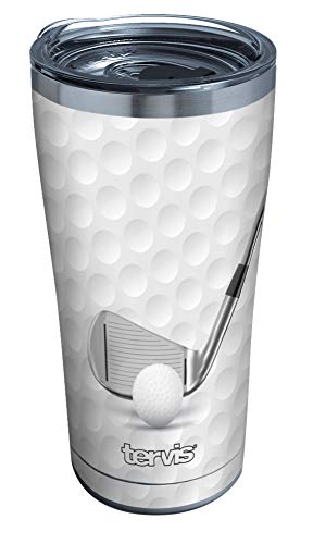 Tervis 1356247 Golf Ball Texture with Club Stainless Steel Insulated Tumbler with Clear and Black Hammer Lid, 20oz, Silver