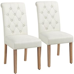 yaheetech tufted dining chairs button parsons diner chair upholstered fabric dining room chairs with solid wood and padded seat stylish dining chairs kitchen chairs set of 2, beige