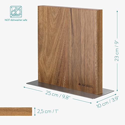 Navaris Wood Magnetic Knife Block - Double Sided Wooden Magnet Holder Board Stand for Kitchen Knives, Scissors, Metal Utensils - Acacia, 8.9 x 8.7 in