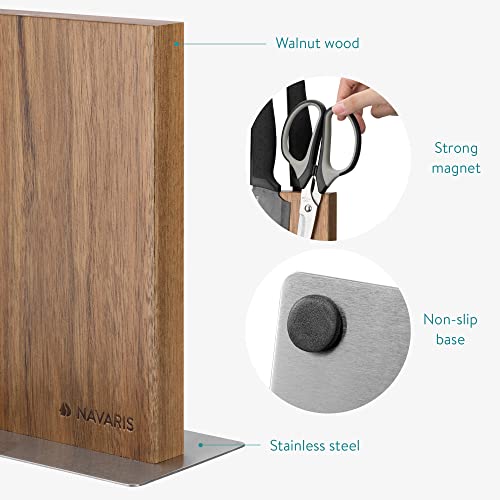 Navaris Wood Magnetic Knife Block - Double Sided Wooden Magnet Holder Board Stand for Kitchen Knives, Scissors, Metal Utensils - Acacia, 8.9 x 8.7 in