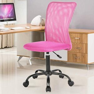 best home product ergonomic mesh office chair no arms, desk chairs back support for girls room, middle back rolling computer chair, adjustable height task swivel chair pink