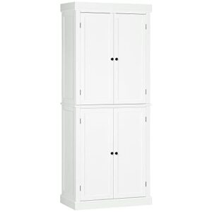 homcom freestanding modern 4 door kitchen pantry, storage cabinet organizer with 6-tier shelves, and 4 adjustable shelves, white