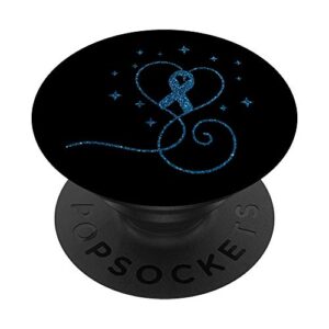 colorectal heart blue ribbon colon cancer awareness gift popsockets popgrip: swappable grip for phones & tablets