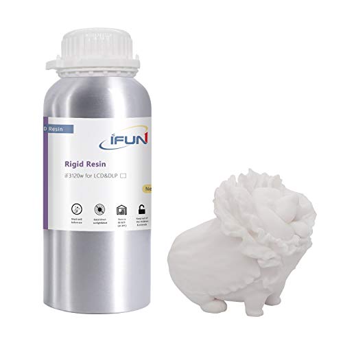 IFUN 3D Printer Rigid Resin- Low Odor Standard- 405nm UV-Curing Photopolymer Resin for LCD DLP 3D Printing White 500ml